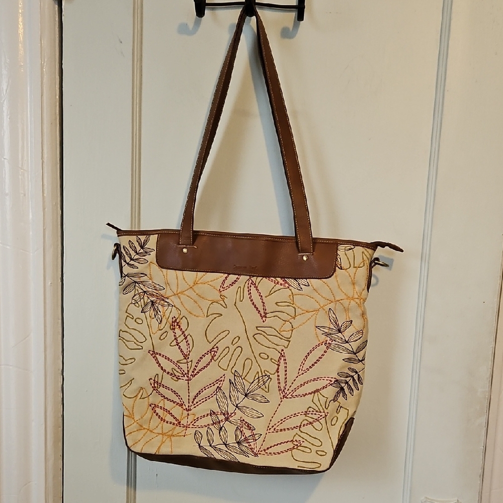 Brown and Cream Leaf Pattern Tote Bag